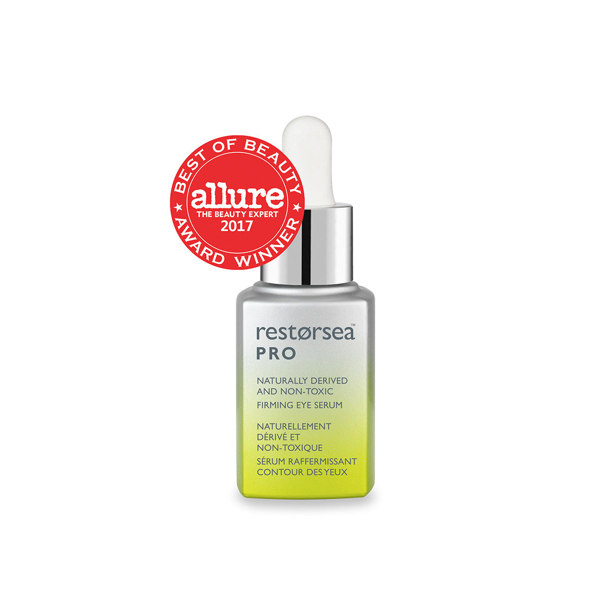 Restorsea PRO Firming Eye Serum, Front view stock image with Allure 2017 award winner logo